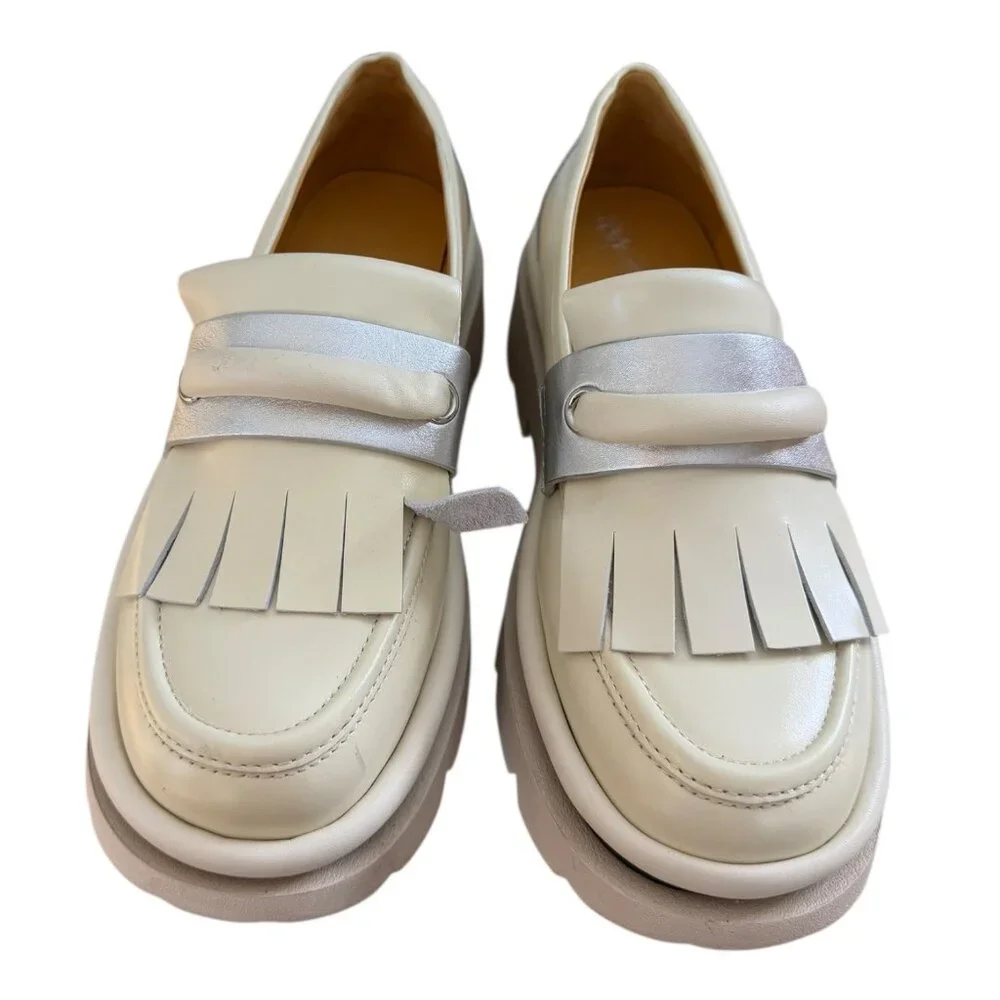 4CCCCEES Crunch Fringe Leather Platform Loafer‎ Ivory EU 40 US 9 Preppy